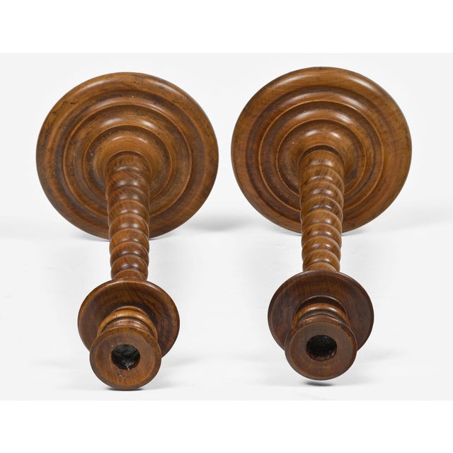 Brown Pair Tall Bobbin Turned Walnut Candlesticks For Sale - Image 8 of 9