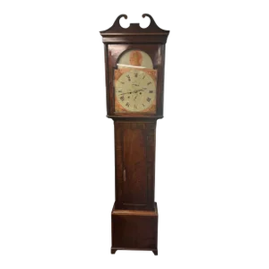 Antique English Tall Case Inlay Grandfather Clock Hand Painted Dial Face Irvine