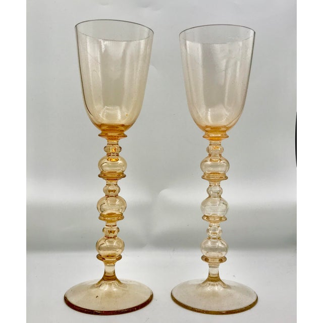 2000 - 2009 Peachy Pink Kim Seybert Bubble Chalices - a Pair For Sale - Image 5 of 5
