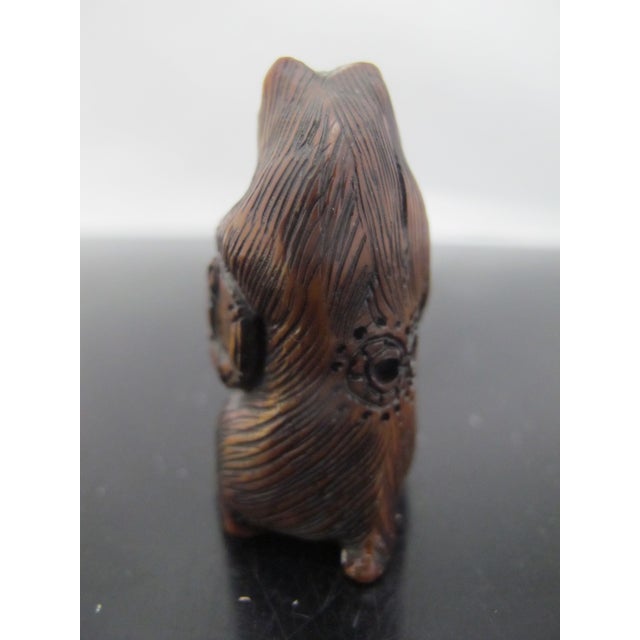 Antique Japanese Carved Wood Badger or Bear With Barrel Netsuke Figurine For Sale - Image 4 of 8