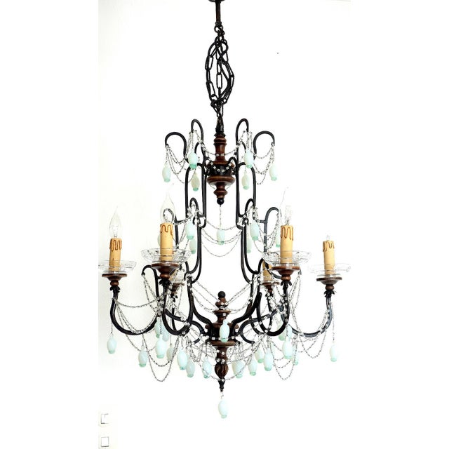 Metal, Wood and Murano Glass Fruit 6-Light Chandelier, 1920s For Sale - Image 12 of 12