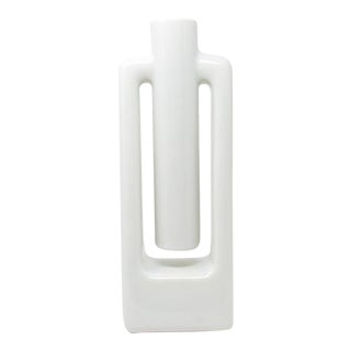 Vintage Haeger Modernist Tall White Pottery Vase For Sale