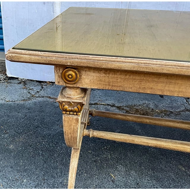 Wood Neo-Classical Style Italian Painted Coffee Table W/ Gold Leaf in the Manner of Jansen For Sale - Image 7 of 10