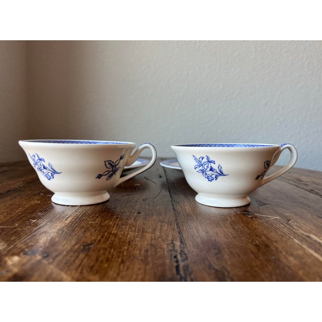 Ceramic Late 20th Century Wedgwood England Wesley Pattern Set of 2 Teacups and Saucers For Sale - Image 7 of 8
