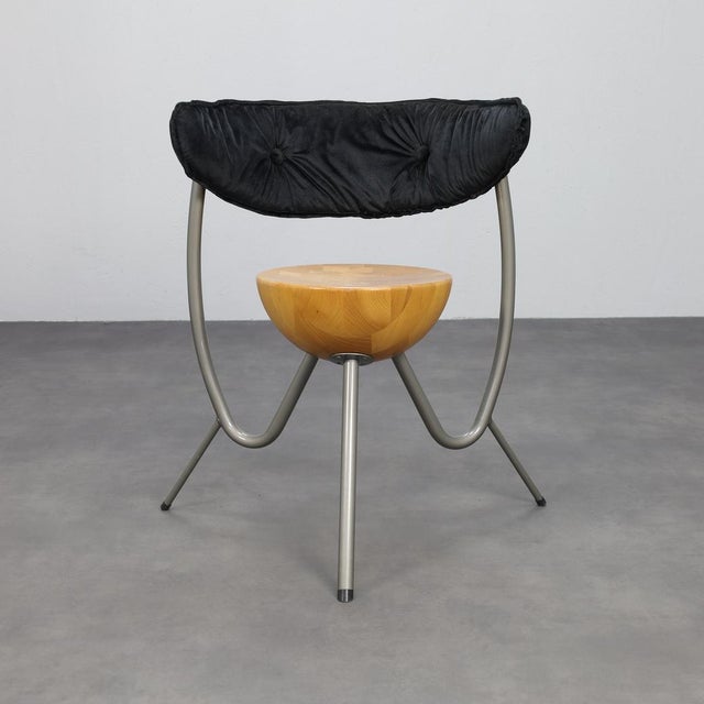 Rob eckhardt set of 4 dining chairs, 1980s metal frame, solid wood seat, new black velvet upholstery h 75 × w 58 × d 72 cm...