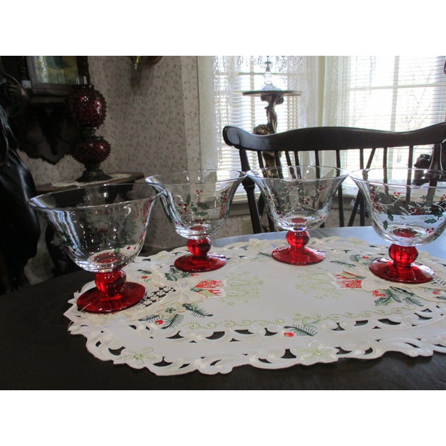 1970s Pfaltzgraff Winterberry Footed Dessert Bowls Painted Glass New in Box - Set of 4 For Sale - Image 10 of 15