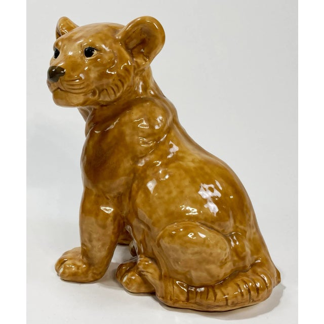 Figurative Vintage Ceramic Lion Cub Sculpture For Sale - Image 3 of 10