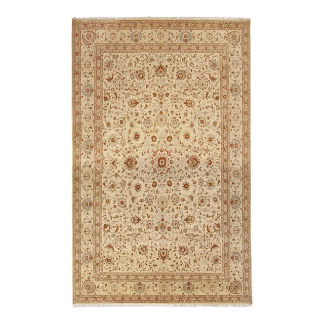 Oversized Vintage Kashan Persian Rug in Beige With Floral Patterns - Rug & Kilim For Sale