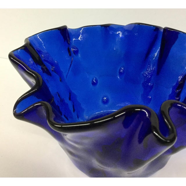 Vintage Cobalt Glass Ruffled Vase For Sale - Image 10 of 11