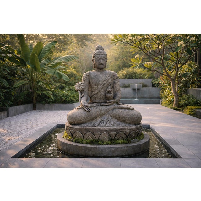 Indian Vintage Sitting Medicine Buddha Garden Statue For Sale - Image 3 of 4