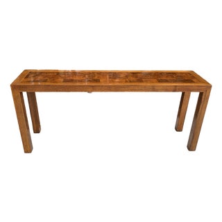 Long Parsons Style Walnut Sofa Table With Burl Walnut Top For Sale