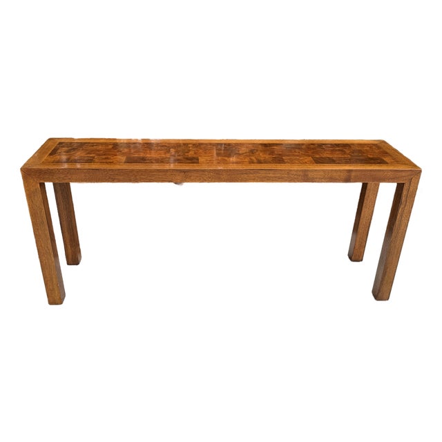 Long Parsons Style Walnut Sofa Table With Burl Walnut Top For Sale