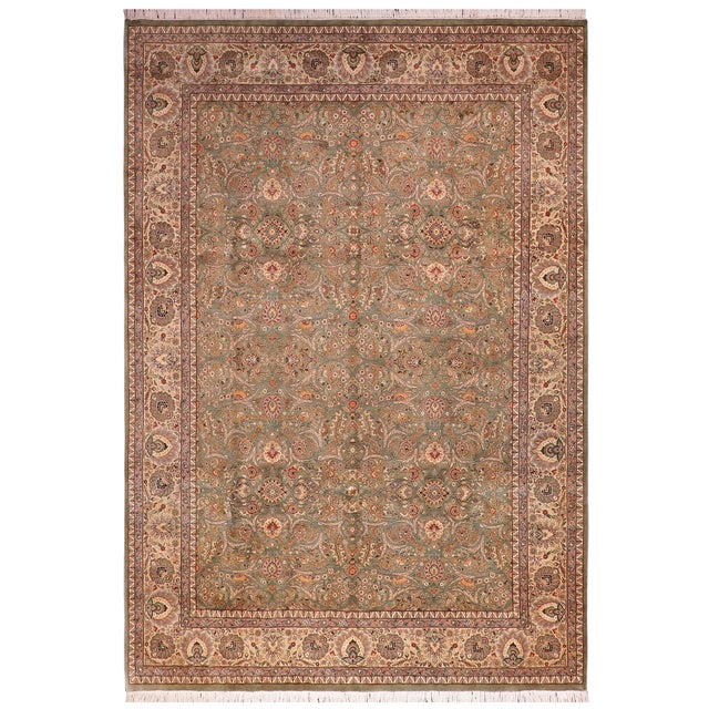 Floral 1990's Pak-Persian Green/Ivory Wool Rug - 8'11'' X 12'3'' For Sale - Image 9 of 9