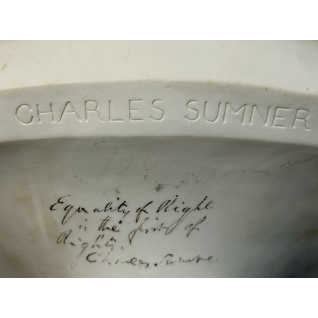 White Rare EXTRA LARGE Antique Parian CHARLES SUMNER Bisque Portrait Bust Statue For Sale - Image 8 of 18