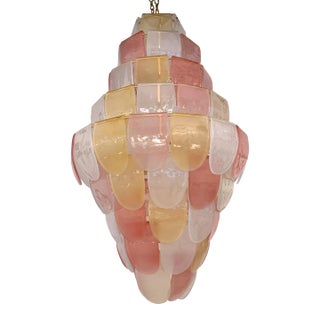 Contemporary Sanded Pink and Amber “Petals” Murano Glass Chandelier by Simoeng For Sale