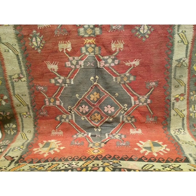 Vintage Turkish Tribal Kilim, Flat-Woven Medallion Pattern, Burgundy & Ivory, 5’ X 11’ For Sale In Chicago - Image 6 of 12