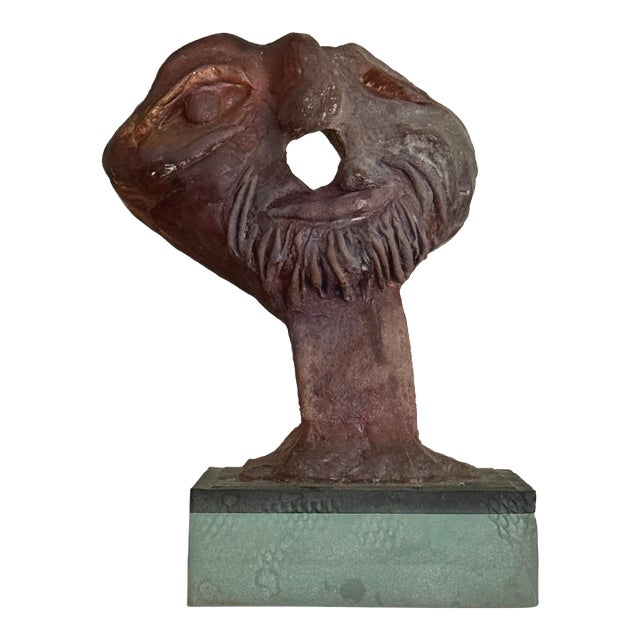 Vintage Abstract Brutalist Bearded Figure on Matte Glass Stand For Sale