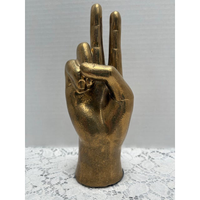 Gold Iconic Gold Toned Figural Peace Sign Hand Decor Accent For Sale - Image 8 of 9