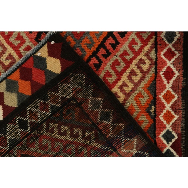 Textile 1950s Vintage Tribal Runner in Burgundy, Multicolor Geometric Patterns For Sale - Image 7 of 7