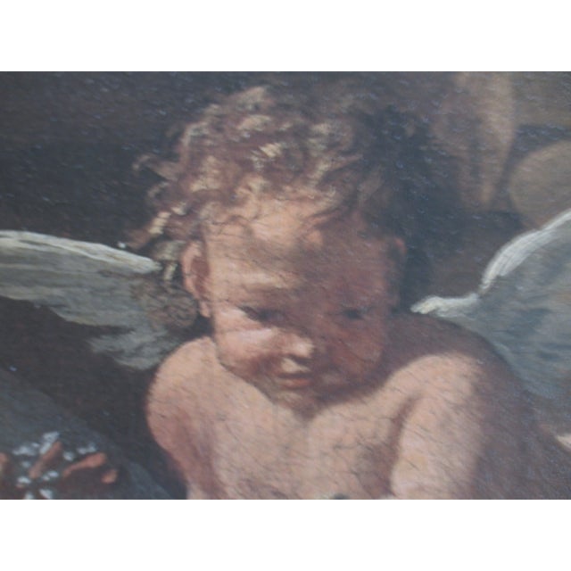 Wood Vintage French Baroque Winged Cherubs With Flowers Picture For Sale - Image 7 of 13