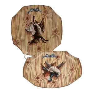 Pair of 19th Century French Faux Bois Porcelain Hunt Trophy
