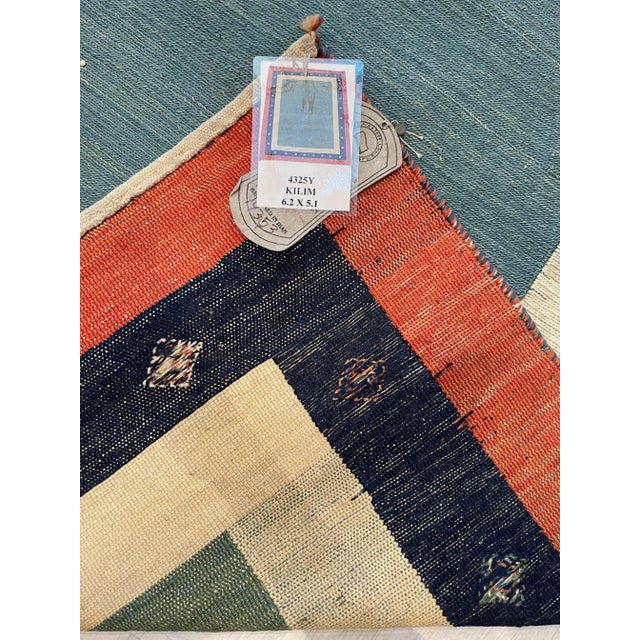 1970s Vintage Bordered Kilim Rug For Sale - Image 4 of 9