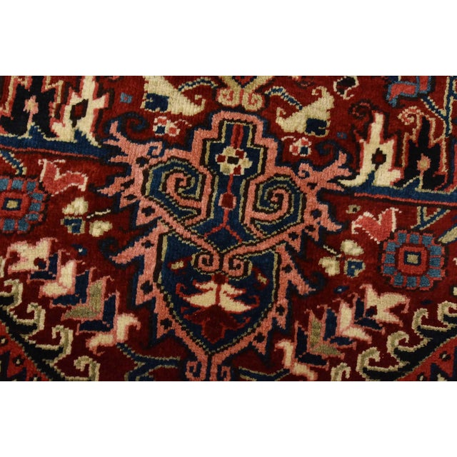 Heriz Rug 8' X 11'1'' Red Wool Vintage Traditional Hand-Knotted Oriental Carpet For Sale - Image 4 of 15