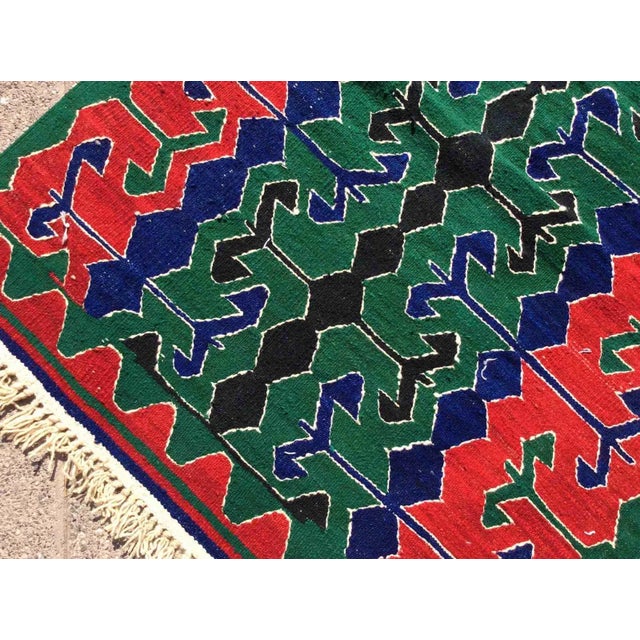 1960s Green and Red Vintage Turkish Kilim Rug - 33" X 43" For Sale - Image 5 of 8