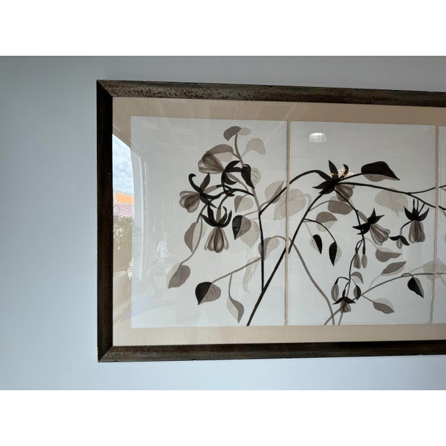 1990s Davison " Triptych Flowers " Watercolor on Paper Painting, Framed For Sale - Image 5 of 12