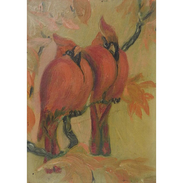 English Small Vintage Cardinal Red Bird Painting For Sale - Image 3 of 3