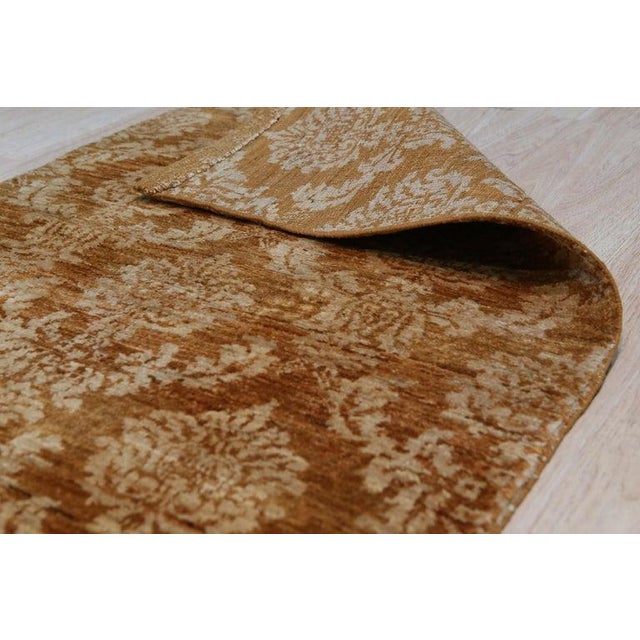 Contemporary 3x13 Brown Hand-Knotted Wool Floral Brocade Classic Traditional Carpet Rug For Sale - Image 3 of 6