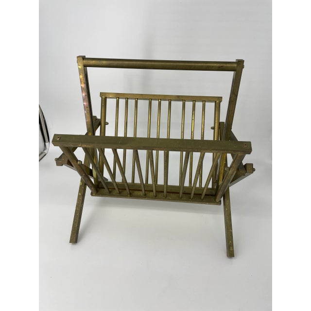 1980's Collapsible Italian Brass Magazine Rack For Sale In Greenville, SC - Image 6 of 7