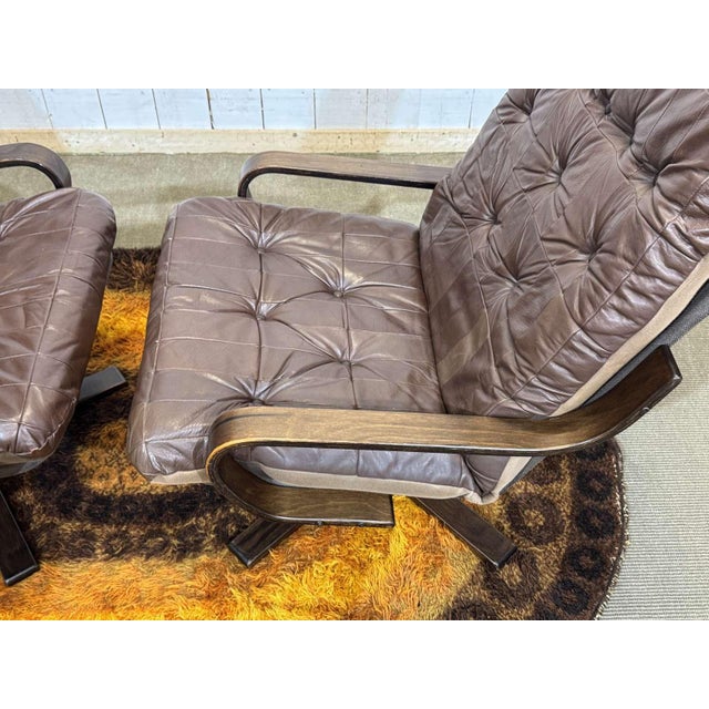 Norwegian Swivel Chairs in Leather and Beech, 1970s, Set of 2 For Sale - Image 11 of 15