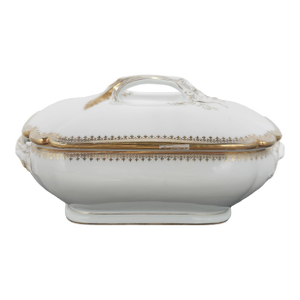 Antique Tressemanes & Vogt Limoges France “Lilly” Hand-Gilded Covered Vegetable Dish, Circa 1892–1907