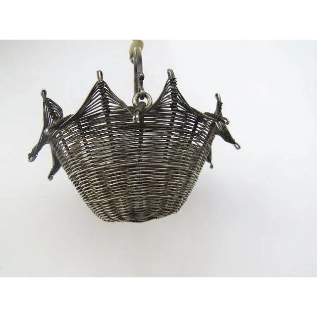 Tea Strainer Wirework Sterling Silver Tea Strainer in Shape of Basket Mother of Pearl For Sale - Image 4 of 7