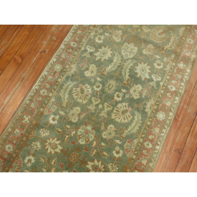 Zabihi Collection Narrow Antique Persian Tabriz Brown Green Runner - 2'4" x 14' For Sale - Image 9 of 9