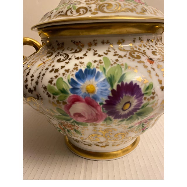 Victorian Antique 19th Century Hand Painted and Gilt Porcelain Covered Center Bowl, Tureen For Sale - Image 3 of 10