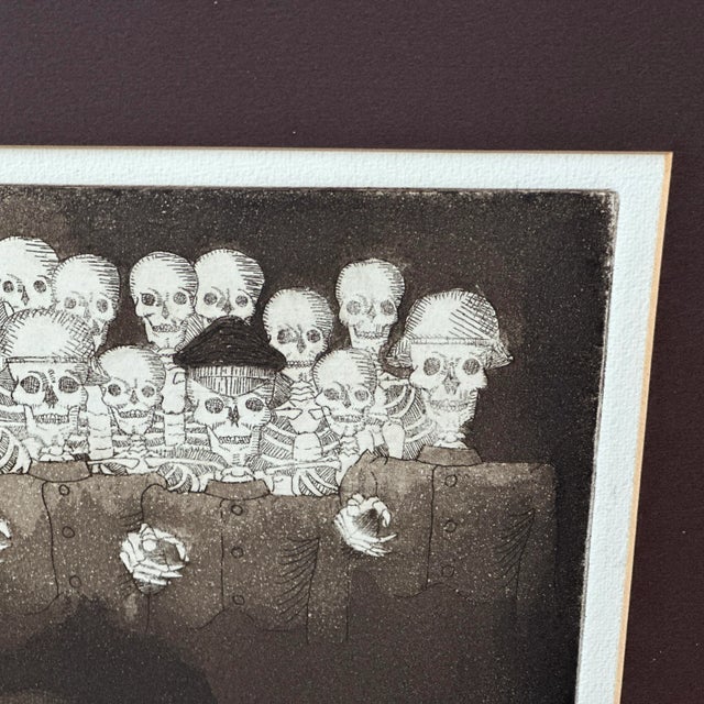 1970s Framed 1970's Death Sentence Signed Lithograph Macabre Art Skeletons Gothic For Sale - Image 5 of 12
