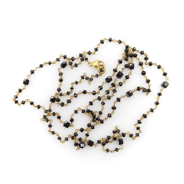 Modern 1990s 14k Gold Hand-Faceted Black Diamond Hand-Wired Chain Necklace For Sale - Image 3 of 8