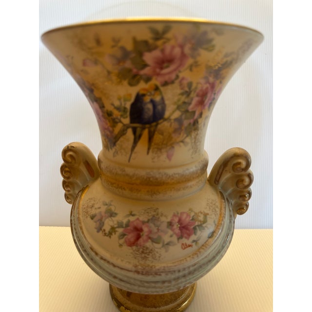 1940"s Abingdon Potteries Usa Art Deco Ceramic Hand Painted Glazed Finish Vase Floral and Birds Decor For Sale - Image 11 of 18