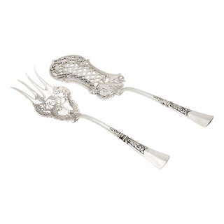 Silver Fish Fork and Spatula Fork with Cutouts, Set of 2 For Sale