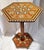 What a spectacle of inlay, Moroccan hand made hexogonal teak pedestal table completely covered in parquetry inlay of...