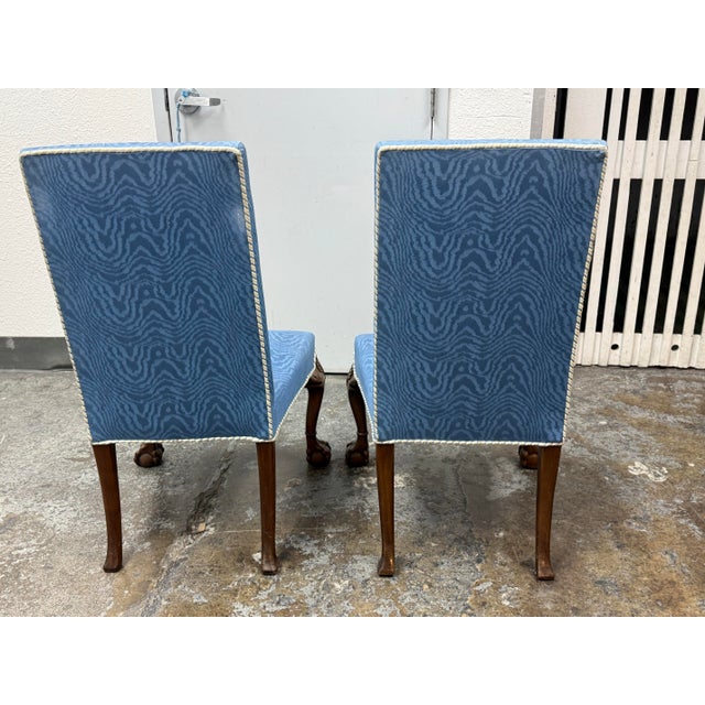 Late 20th Century Chippendale Moiré-Patterned Fabric Side Chairs, Vintage For Sale - Image 5 of 12