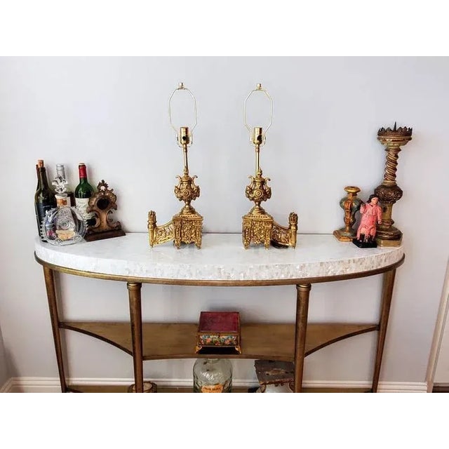 Antique French Neoclassical Fireplace Chenet Lamps - a Pair For Sale - Image 4 of 11