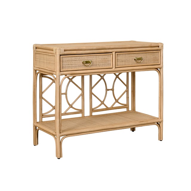 2020s Matthew Izzo Home - Gideon Natural Rattan Two Drawer Console Table For Sale - Image 5 of 10