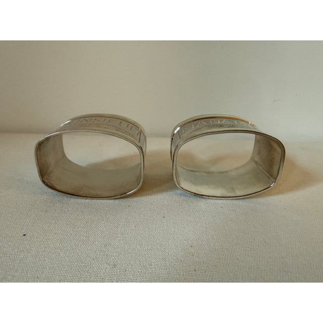 Vintage Silver Plated French Napkin Rings Monsieur & Madame, Set 2 For Sale - Image 11 of 12