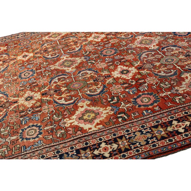 Persian Vintage Persian Mahal Wool Rug - Hand-Knotted Antique Floral Area Rug in Red For Sale - Image 3 of 10