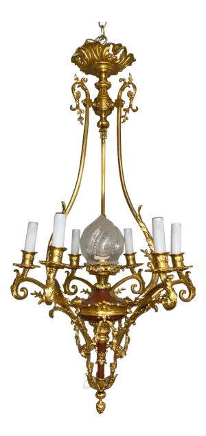 Circa 1880 French Rococo Style Dore Bronze Chandelier