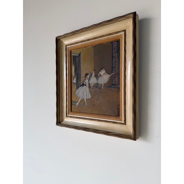 1950s Vintage Edgar Degas Ballet Dancers Reproduction Oil on Board Painting, Framed For Sale - Image 5 of 11