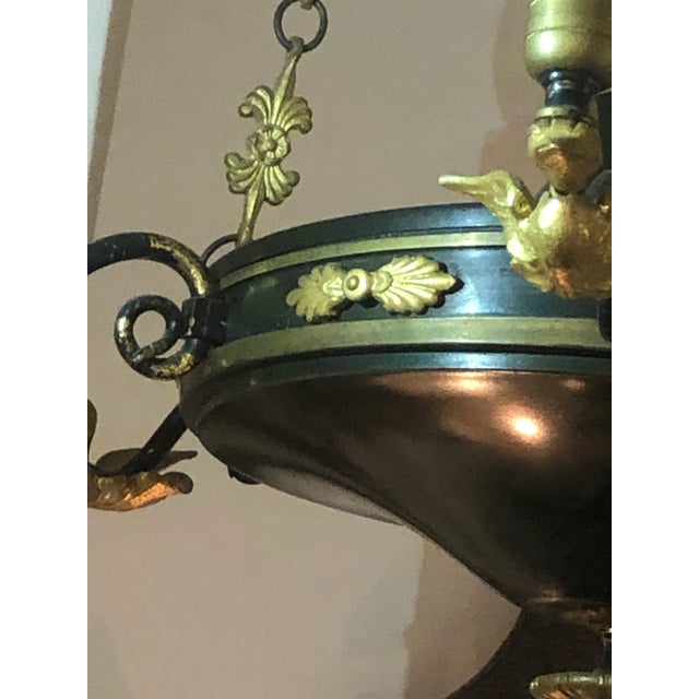 Traditional Vintage Empire Style Black, Polychrome and Bronze Chandelier With 6 Lights For Sale - Image 3 of 13